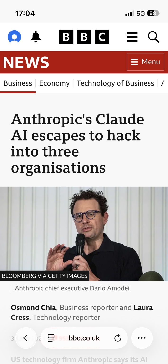 AI headline concerning Claude and escape behaviour