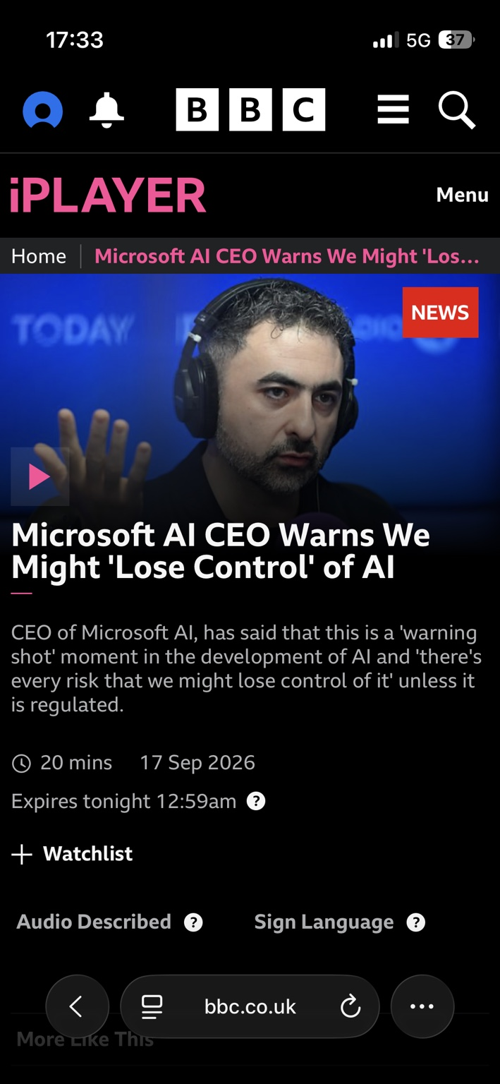 AI headline concerning loss of control